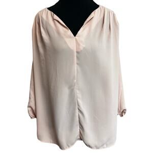 Pleione by Anthropologie Blush Pink Blouse Top Women’s Large L High Low Office